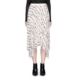 Helmut Lang Silk Pleated White & Black Printed Midi Skirt Size 6